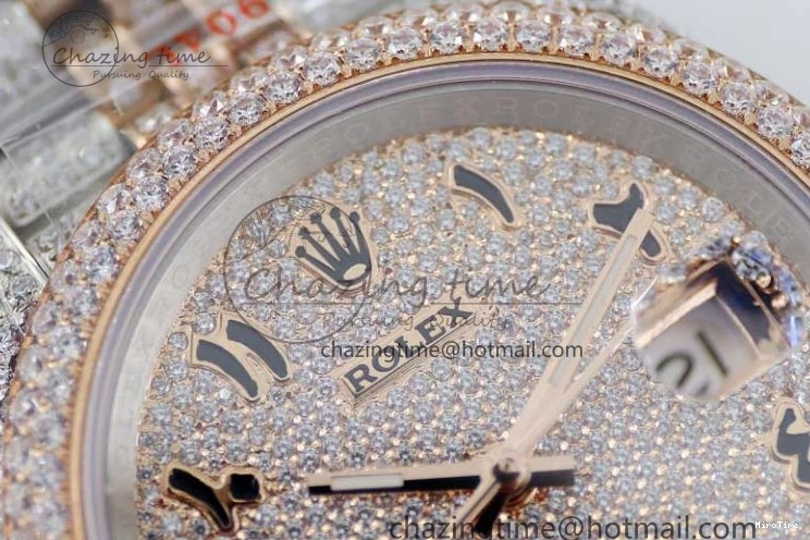 MiroTime 1229 Affordable Datejust 41 SS RG Full Diamonds TWF 1:1 Best Edition Arabic Markers Dial on Jubilee Bracelet A 2385